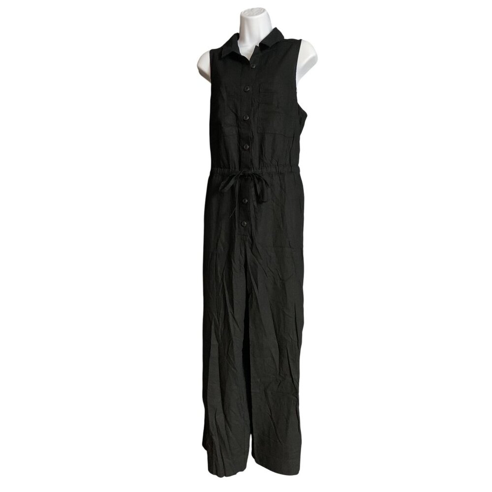 Universal Thread Womens Sleeveless Black Button-Front Jumpsuit Drawstring Waist - Picture 8 of 12